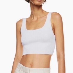 Aritzia Babaton Cropped Sculpt Square Neck Ribbed Knit White Tank Top Size XS